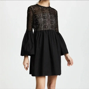 NWOT Endless Rose black lace bell sleeve open back dress sz sm